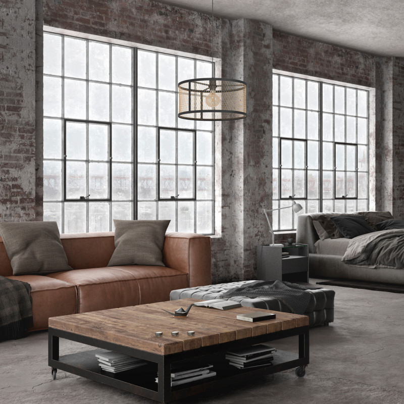 DELLOW LÁMPARA COLGANTE ACERO NEGRO H1100 DM450 E27 1X40W IP20 en ambiente