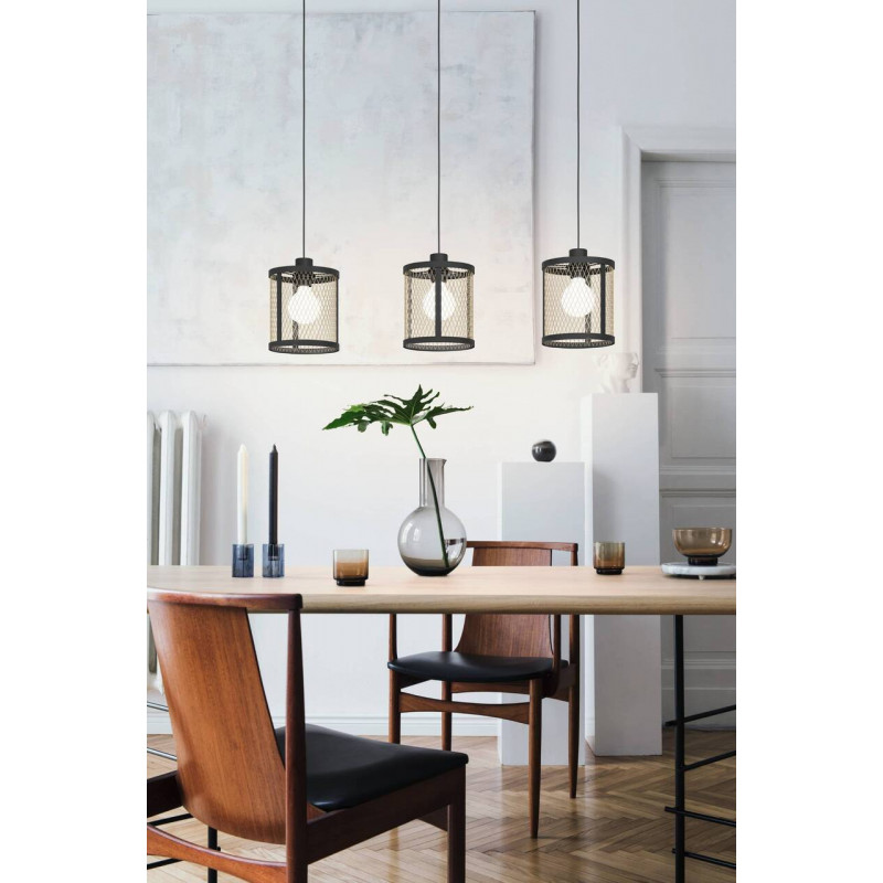 DELLOW LAMP COLG ACERO NEGRO H1100 E27 3X40W IP20 en ambiente